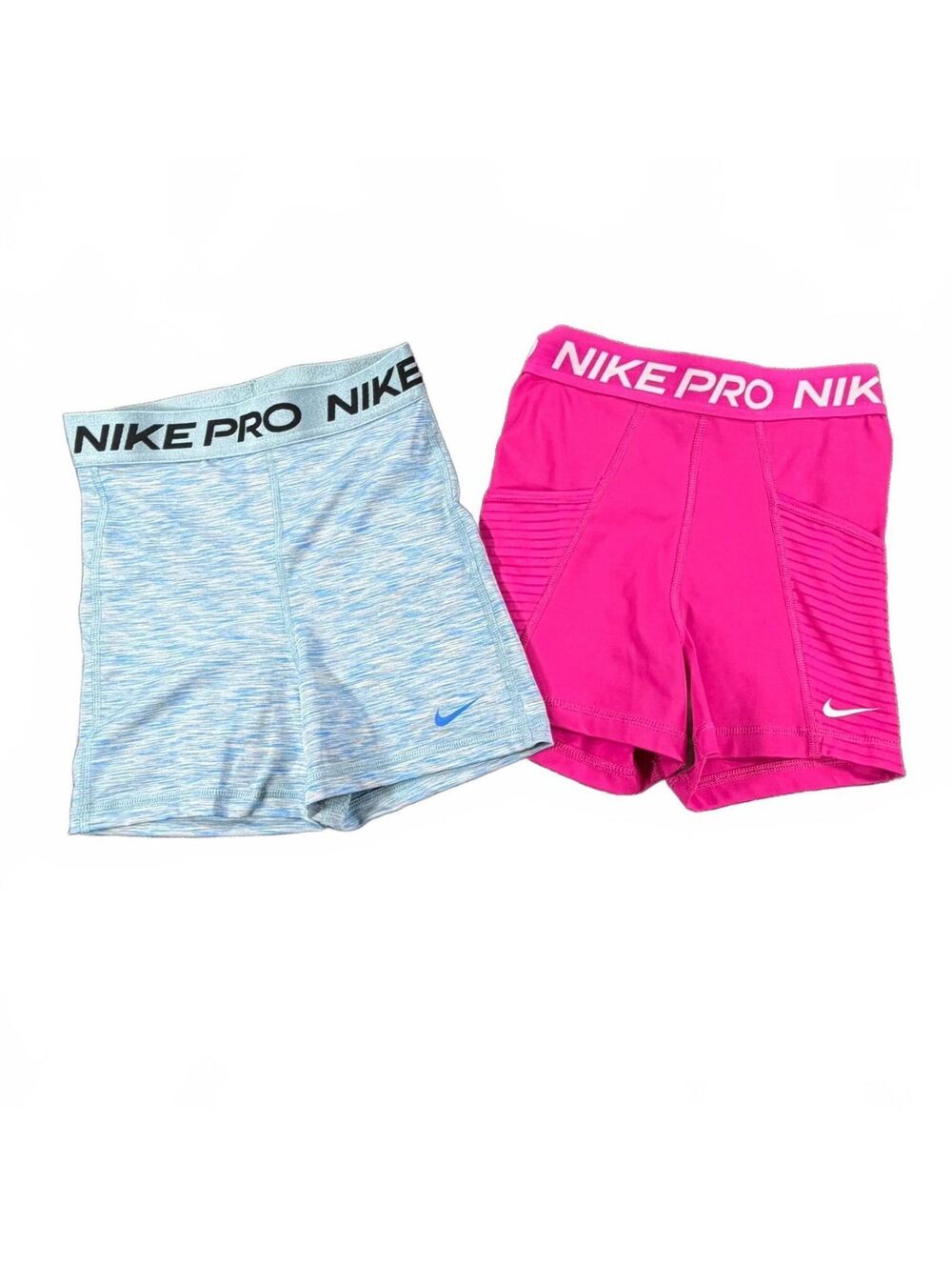 Girl's Youth Lot of 2 Nike Pro Compression Shorts Blue Heather & Pink Size L